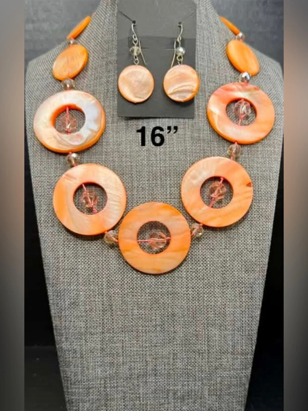 Handmade Orange Circle Statement Necklace and Earrings Set
